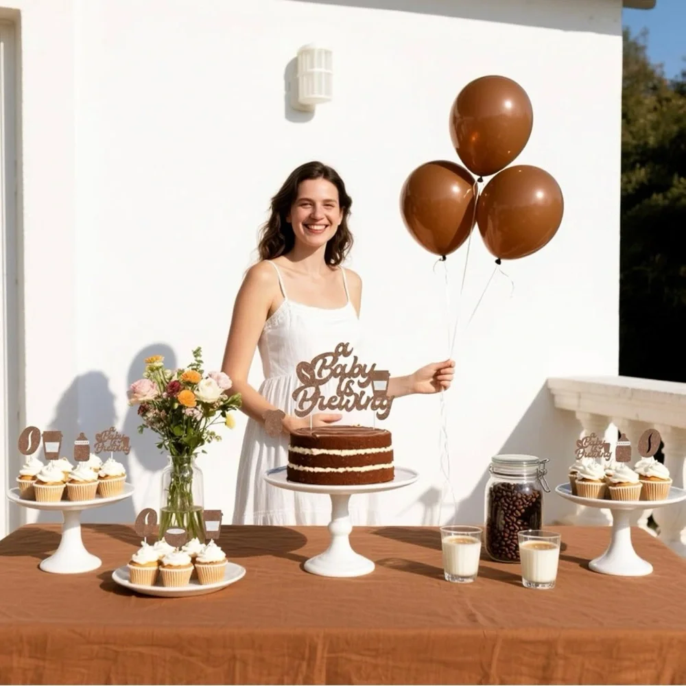 Coffee Theme Brown Glitter Cake Topper Set for Baby Showers